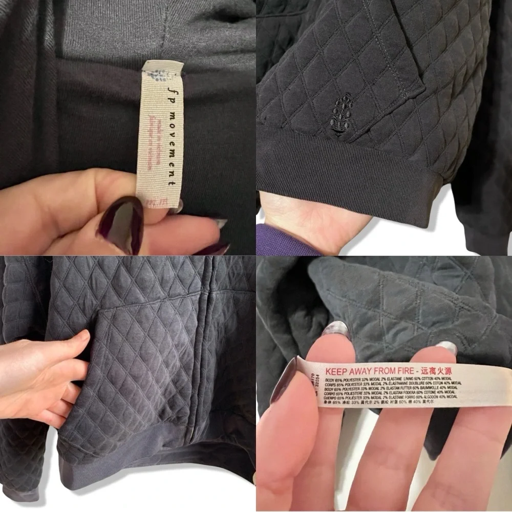 Free People Movement Oversized Quilted Hoodie Jacket Full Zip Dark Gray | Size M - Picture 15 of 16